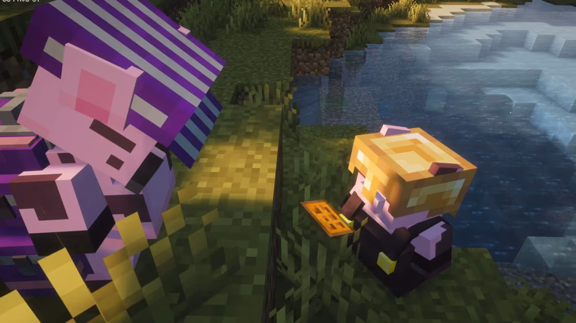 Cerdito observando a otro cerdito en Minecraft